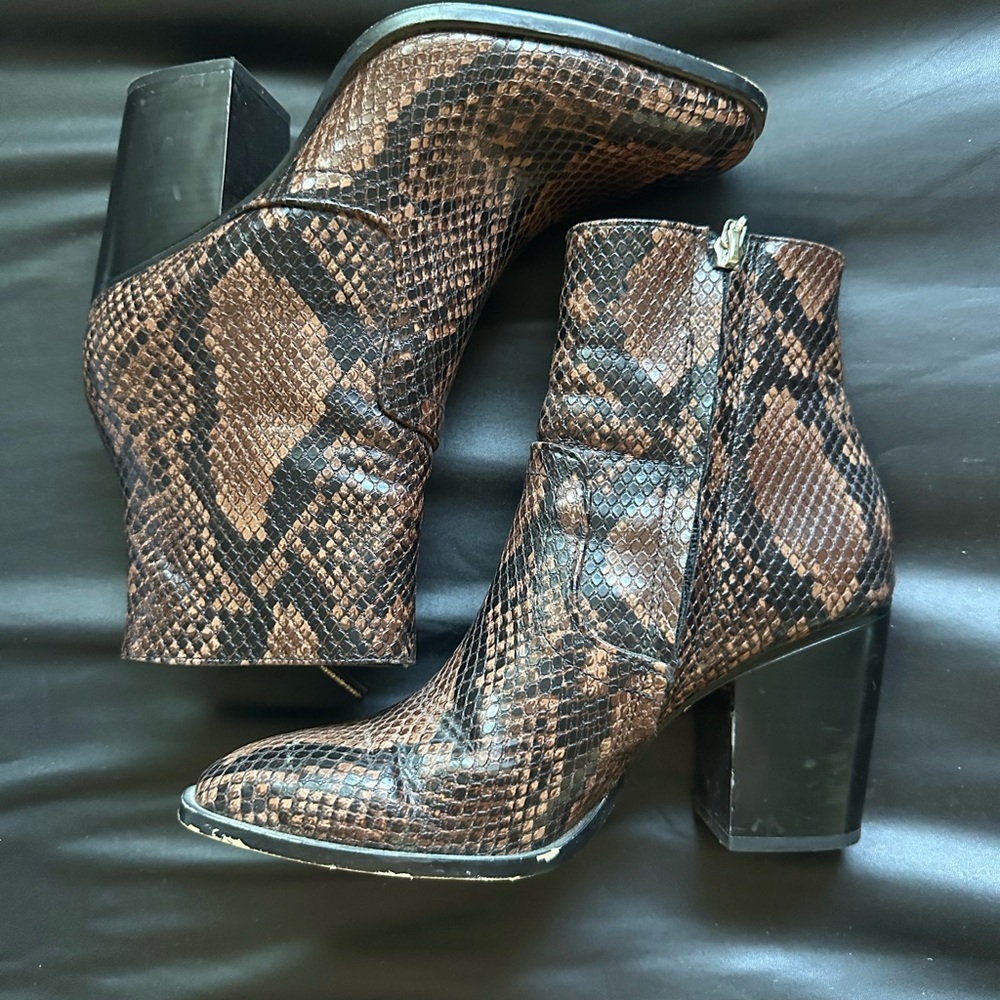 Zara Brown Snake Print Ankle Boots